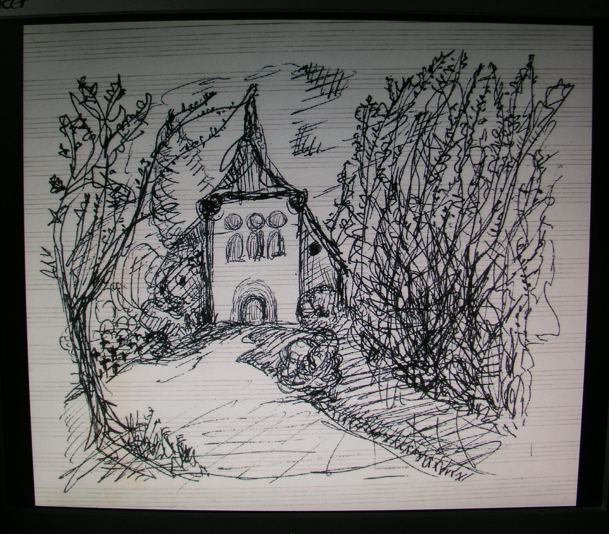 Tekening met kerk